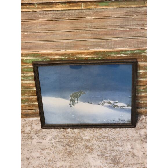 Vintage Lone Wolf Print Alfred Kowalski Framed Lithograph 17" x 13" Print - Picture 1 of 5